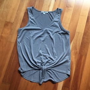 Adorable tie front top in soft gray material